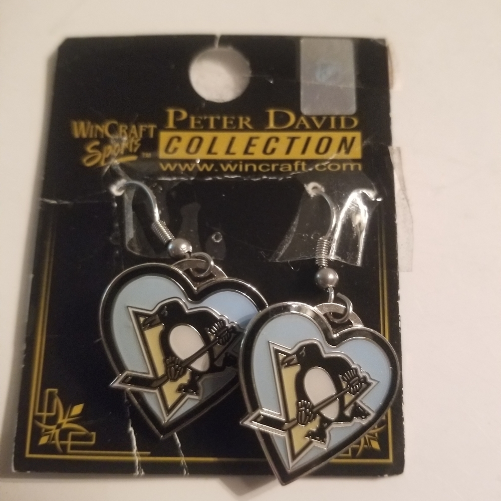 Pittsburgh Penguin Hockey Earrings Peter David Collection. NEW Blue Penguin
